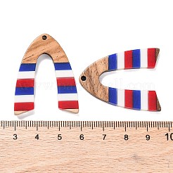 独立記念日の不透明ストライプ樹脂とクルミ材のペンダント  幾何学的なチャーム  三角形  37.3x29x3.5mm  穴：2mm&nbsp;RESI-U010-02W