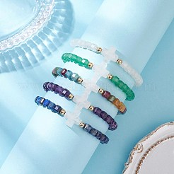 男性女性のための天然宝石ビーズ ストレッチ ブレスレット  キューブとクロス  真鍮のビーズで  内径：2-1/8インチ（5.45cm）&nbsp;BJEW-JB12245