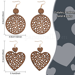 6 Pairs 6 Styles Wood Dangle Earrings with Iron Earring Pins&nbsp;EJEW-AN0004-60