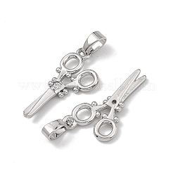 真鍮マイクロパヴェクリアキュービックジルコニアペンダント  はさみチャーム  プラチナ  21x10x2mm  穴：4x2.5mm&nbsp;CU-L277-08P
