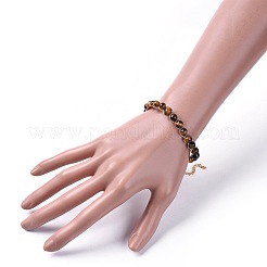 天然タイガーアイのブレスレット  304ステンレススチール製金具付き  ラウンド  7-3/8インチ〜7-1/2インチ（18.6~19cm）&nbsp;BJEW-JB04663-01