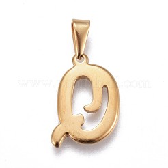 304ステンレスペンダント  ラインストーン付き  文字L  文字.q  22.5x15x2mm  穴：3~3.5x7.5~8mm&nbsp;STAS-F202-16G-Q