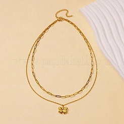 304 Stainless Steel Bowknot Pendant Necklaces&nbsp;NJEW-L182-001G-07
