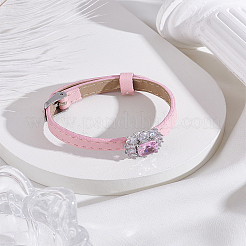 1Pc Adjustable PU Leather Pave Cubic Zirconia Bracelets for Women&nbsp;BJEW-LP0003-41B