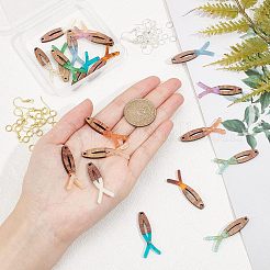 DIYイヤリング作成キット  20個の樹脂とクルミの木のイエスの魚のペンダントを含む  金箔  40個の真鍮製ピアスフックと40個のオープン丸カン  ミックスカラー  100個/箱&nbsp;DIY-OC0007-36