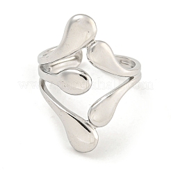 Non-Tarnish 304 Stainless Steel Teardrop Open Cuff Ring for Women&nbsp;RJEW-A043-14P