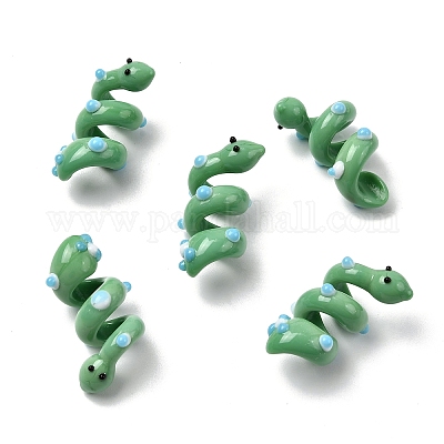 手作りのランプワークエナメルビーズ  ヘビ  バンピー  ミディアムシーグリーン  27.5~31.5x15~20x14~16mm  穴：5~6mm&nbsp;LAMP-K039-35C-1