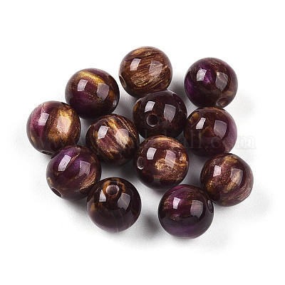 樹脂ビーズ  ラウンド  ツートン  暗い蘭  8mm  穴：2mm&nbsp;RESI-YW0004-28A-10-1