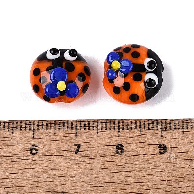 手作りのでこぼこランプワークビーズ  花柄の甲虫  ダークオレンジ  14.5x9~11mm  穴：1~1.4mm&nbsp;LAMP-Q039-15B-1