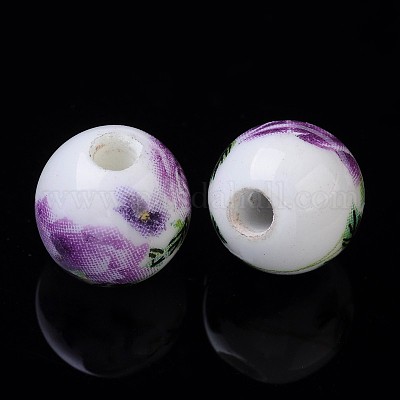 Floral Printed Porcelain Beads&nbsp;PORC-Q199-8mm-01-1