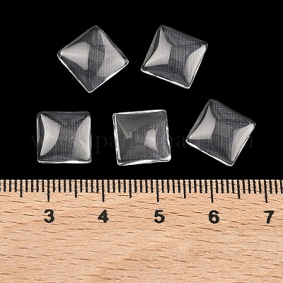 透明なガラスの正方形カボション  透明  10x10x4mm&nbsp;GGLA-S022-10mm-1