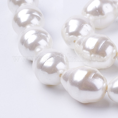 シェルパールビーズ連売り  ヘルミックス付きティアドロップ  ホワイト  22~23x17~18mm  穴：1mm  約17個/連  15.15インチ&nbsp;BSHE-L035-A02-1
