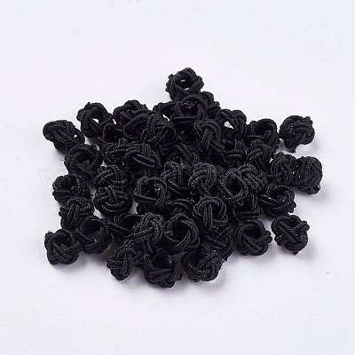 ポリエステルファブリックビーズ  ラウンド  ブラック  6.5x4.5mm  穴：4mm&nbsp;WOVE-K001-A01-1