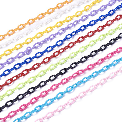 ABSプラスチックアズキチェーン  オーバル  ミックスカラー  13x7~7.5x2mm  約15.35~15.74インチ（39~40cm）/連&nbsp;KY-E007-01-1