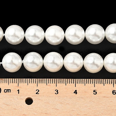 シェルパールビーズ連売り  ラウンド  ホワイト  10.5mm  穴：0.9mm  約40個/連  16.06''（40.8センチメートル）&nbsp;BSHE-K015-10mm-04-1