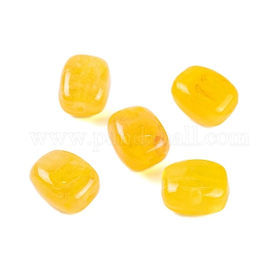 アクリルビーズ  イミテーション翡翠  長方形  ゴールド  13x11x8mm  穴：1.5mm。 510個/ 500 G&nbsp;OACR-H120-02A-1