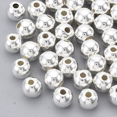 CCBプラスチックビーズ  ラウンド  銀色のメッキ  5.5~6x5mm  穴：1.8mm  約4280個/500g&nbsp;CCB-S160-245S-6mm-1