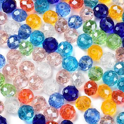 ガラスビーズ  多面カット  ロンデル  ミックスカラー  10x8mm  穴：1mm  約560個/500g&nbsp;EGLA-A034-LM10mm-46-1
