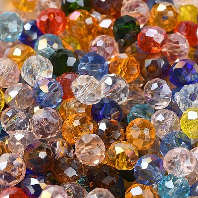 ガラスビーズ  多面カット  ロンデル  ミックスカラー  6x5mm  穴：1mm  約2360個/500g&nbsp;EGLA-A034-LM6mm-61-1