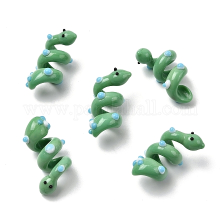 手作りのランプワークエナメルビーズ  ヘビ  バンピー  ミディアムシーグリーン  27.5~31.5x15~20x14~16mm  穴：5~6mm&nbsp;LAMP-K039-35C-1