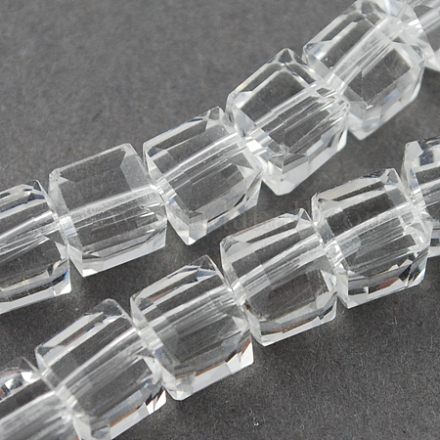 ガラスビーズ連売り  多面カット  キューブ  透明  7~8x7~8x7~8mm  穴：1.5mm  約97~100個/連  70~71cm&nbsp;GLAA-R041-8x8mm-24-1