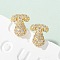 Brass Micro Pave Cubic Zirconia Stud Earrings, Pave Cluster Earring, Rack Plating, Long-Lasting Plated, Real 18K Gold Plated, Letter T, 13.5x11mm