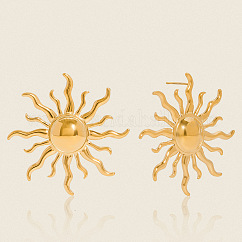 304 Stainless Steel Sun Stud Earrings, Real 18K Gold Plated, 39.5mm
