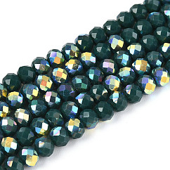 AB Color Plated Opaque Glass Rondelle Beads Strands, Faceted, Dark Slate Gray, 4.5x3.5mm, Hole: 0.7~1mm, about 108~116pcs/strand, 14.76~16.73''(37.5~42.5cm)