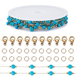 2.5M Handmade Synthetic Turquoise Beads & 316 Stainless Steel Round Link Chains&nbsp;DIY-TA0016-15B-G