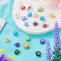 20個の手作りミルフィオリガラスチャーム  花  真鍮のループ付き  ミックスカラー  10~12x7~9x3~3.5mm  穴：1.8~2mm&nbsp;PALLOY-TADJ00003