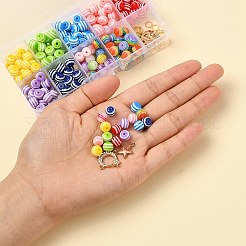 丸型レジンビーズ225個  合金コネクター  スター＆キャットアロイエナメルペンダント  伸縮性のあるストレッチスレッドと鉄の丸カン  DIYジュエリー作成キット用  ミックスカラー  ビーズ：225個/セット&nbsp;DIY-YW0002-85