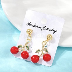 真鍮エナメルスタッドピアス  チェリー  キュービックジルコニア付き  ゴールドカラー  33x19.5mm&nbsp;EJEW-Q045-04G