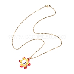 Opaque Acrylic & Glass Seed Beaded Smiling Face Flower Pendant 304 Stainless Steel Cable Chain Necklaces for Women&nbsp;NJEW-MZ00133