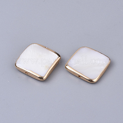 エッジゴールドメッキ天然淡水シェルビーズ  正方形  貝殻色  14~15x14.5x3mm  穴：0.8mm&nbsp;X-SHEL-S276-47