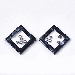 アクリルパーツ  ABSプラスチックイミテーションパールとエポキシ樹脂  菱形  プルシアンブルー  27.5x27.5x3~4mm  穴：1.5mm  辺の長さ：20mm&nbsp;MACR-S363-05A