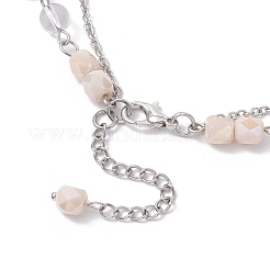 Natural Amethyst Chip & Glass & 304 Stainless Steel Handmade Link Chain Double Layer Necklaces for Women&nbsp;NJEW-JN05363-01