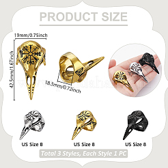 3Pcs 3 Colors Viking Raven Bird Head Stainless Steel Finger Rings&nbsp;RJEW-GA0001-04