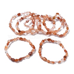 天然レッドクォーツビーズストレッチブレスレット（女性用）  ヌンゲット  ビーズ：6~12x6~8x4~7mm  内径：1.89~2.01インチ（4.8~5.1cm）&nbsp;BJEW-Z158-02B-02
