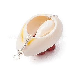 7Pcs 7 Styles Natural Stone Beaded Flower Copper Wire Wrapped Natural Cowrie Shell Pendants&nbsp;PALLOY-JF03440-02