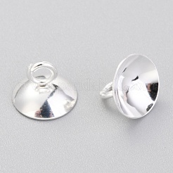 201 ステンレススチールビーズキャップペンダントベイル  グローブガラスバブルカバーペンダント用  銀  7x10mm  穴：3mm&nbsp;X-STAS-G224-24S-01