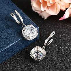 925 Sterling Silver Micro Pave Cubic Zirconia Dangle Hoop Earrings&nbsp;EJEW-F371-01A-01
