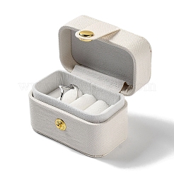 長方形 PUレザー ジュエリー リング 収納ボックス  旅行用ポータブル4リングケース  ホワイト  3.8x6.4x4.75cm&nbsp;CON-K002-06D