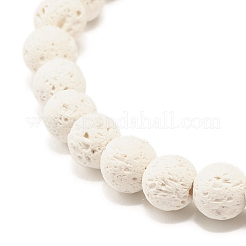 Natural Lava Rock(Dyed) Round Beaded Stretch Bracelet with Column Synthetic Hematite&nbsp;BJEW-JB07578-02