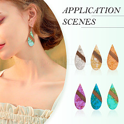 12Pcs 6 Colors Transparent Resin & Walnut Wood Big Pendants&nbsp;WOOD-TA0002-48