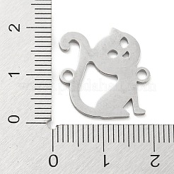 変色しない304ステンレススチール中空コネクタチャーム  猫の形のリンク  ステンレス鋼色  19x18x1mm  穴：1.2mm&nbsp;STAS-P332-05P