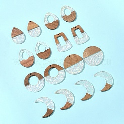 16Pcs 8 Styles Epoxy Resin & Walnut Wood Pendants&nbsp;RESI-FS0001-87