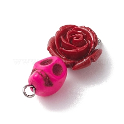 5Pcs 5 Colors Synthetic Coral & Turquoise Dyed Flower Skull Connector Charms&nbsp;PALLOY-JF02783
