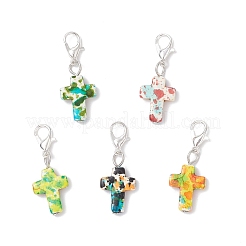 スプレー塗装された合成ターコイズのペンダント装飾  クロス  亜鉛合金カニカン付き  銀  32.5mm&nbsp;HJEW-JM03946-01