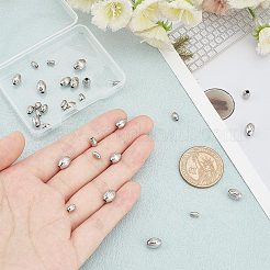 32個 4スタイル 201ステンレススチールビーズ  バレル  ステンレス鋼色  5~8x3~6mm  穴：1.2~1.8mm  8個/スタイル&nbsp;STAS-UN0045-49