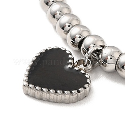 304 Stainless Steel Heart Charm Bracelet with Enamel&nbsp;BJEW-B057-08P